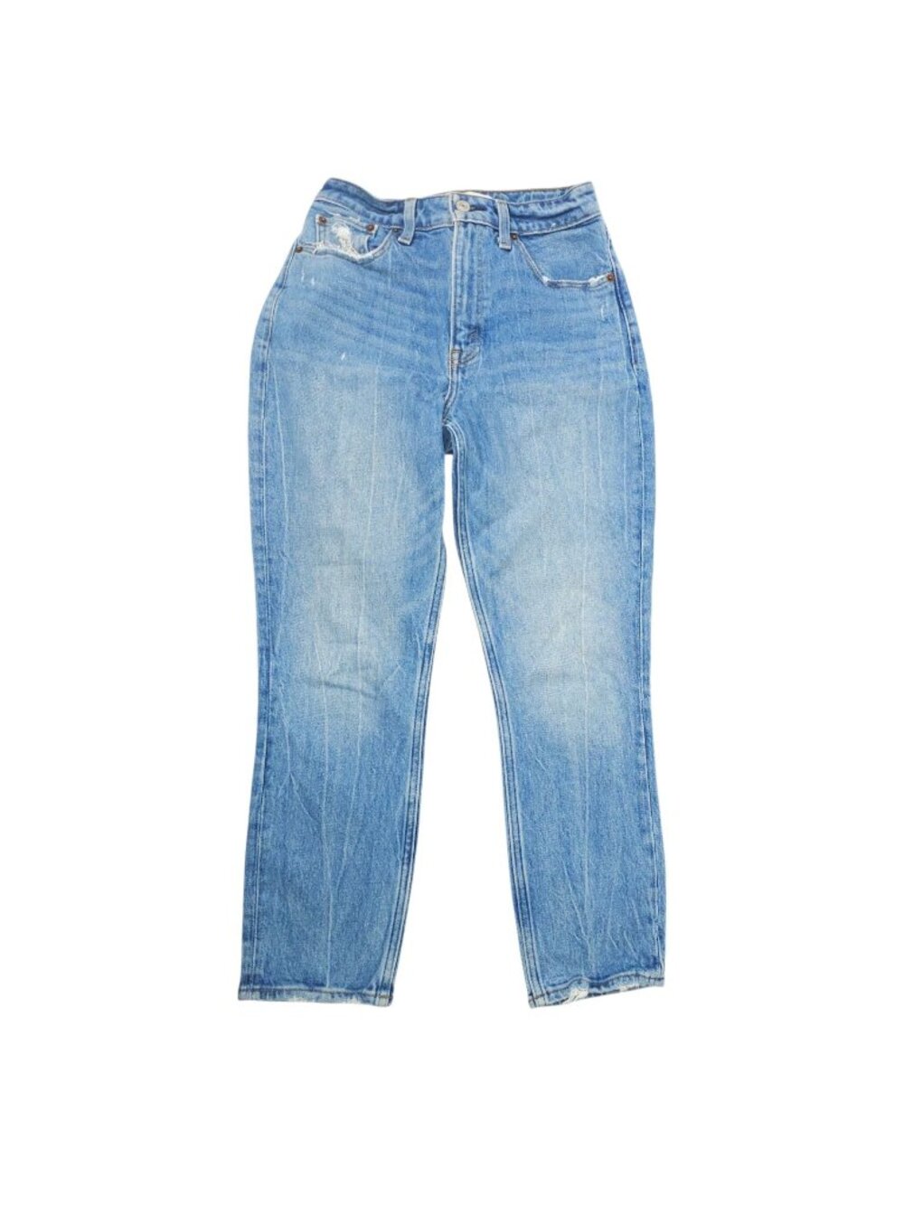 Abercrombie & Fitch High Rise Mom Jeans 25/0 Curve Love Light Wash Distressed
